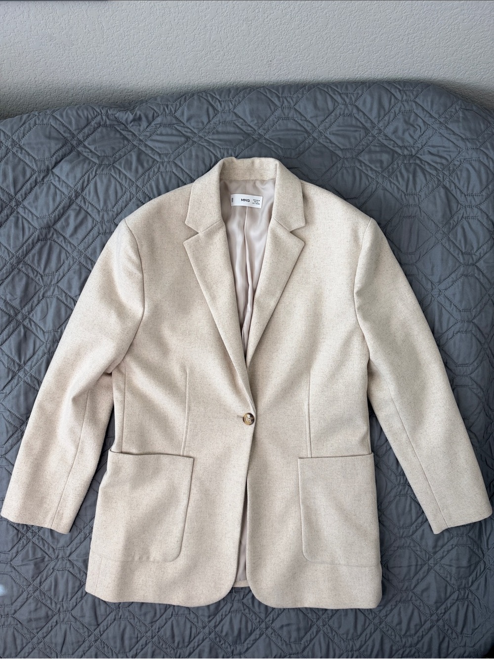 Mango Cream Single-Button Wool-Blend Blazer